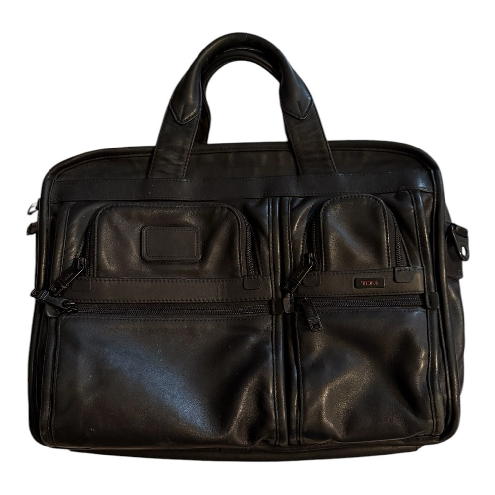Tumi 96141DH Soft Black Leather Laptop Bag with Strap